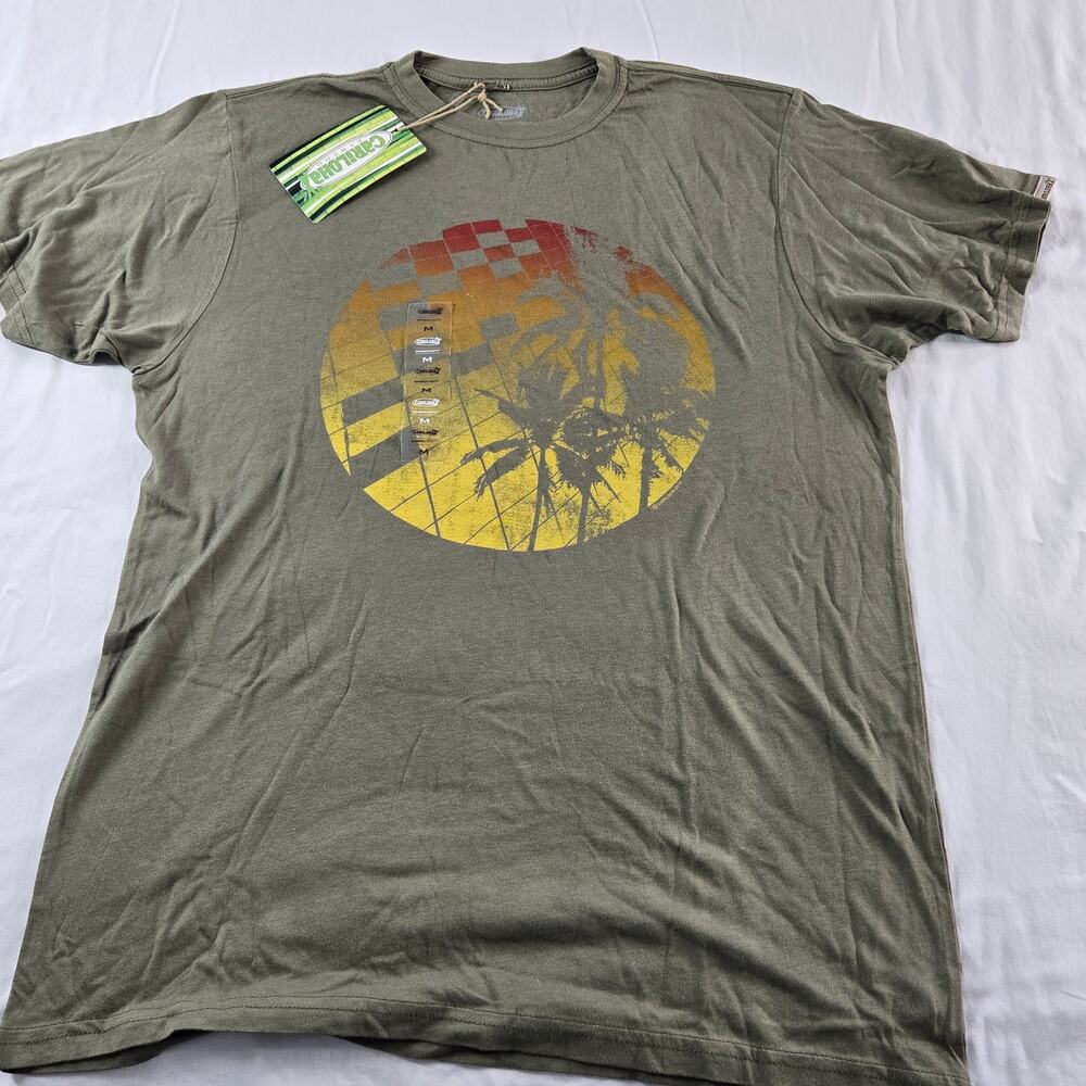 Cariloha Bamboo T-Shirt St Lucia Medium Olive Green Palm Tree Print Top NEW